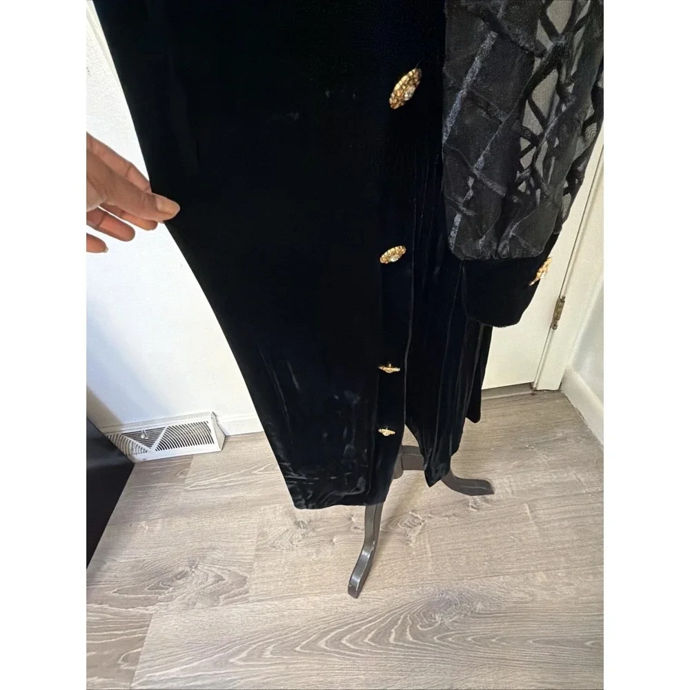 VTG Tracy Richards Sz 20P Black‎ Velvet  Midi Dress Sheer Embroidery Long Sleeve